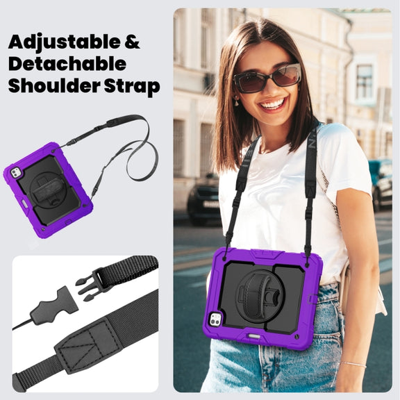 For iPad Pro 11 2024 Silicone Hybrid PC Tablet Case with Shoulder Strap(Purple)