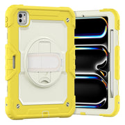 For iPad Pro 11 2024 Silicone Hybrid PC Tablet Case with Shoulder Strap(Beige + Yellow)
