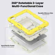For iPad Pro 11 2024 Silicone Hybrid PC Tablet Case with Shoulder Strap(Beige + Yellow)