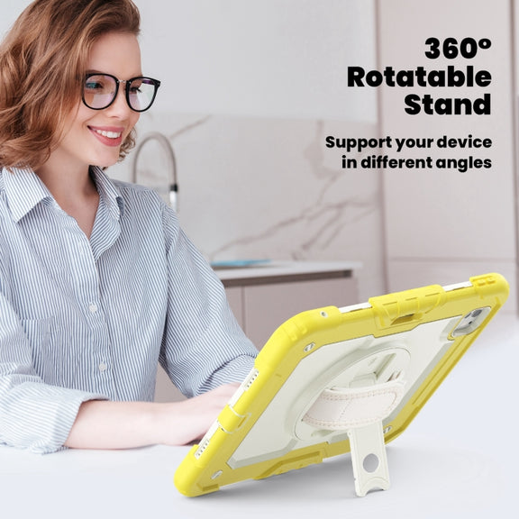 For iPad Pro 11 2024 Silicone Hybrid PC Tablet Case with Shoulder Strap(Beige + Yellow)