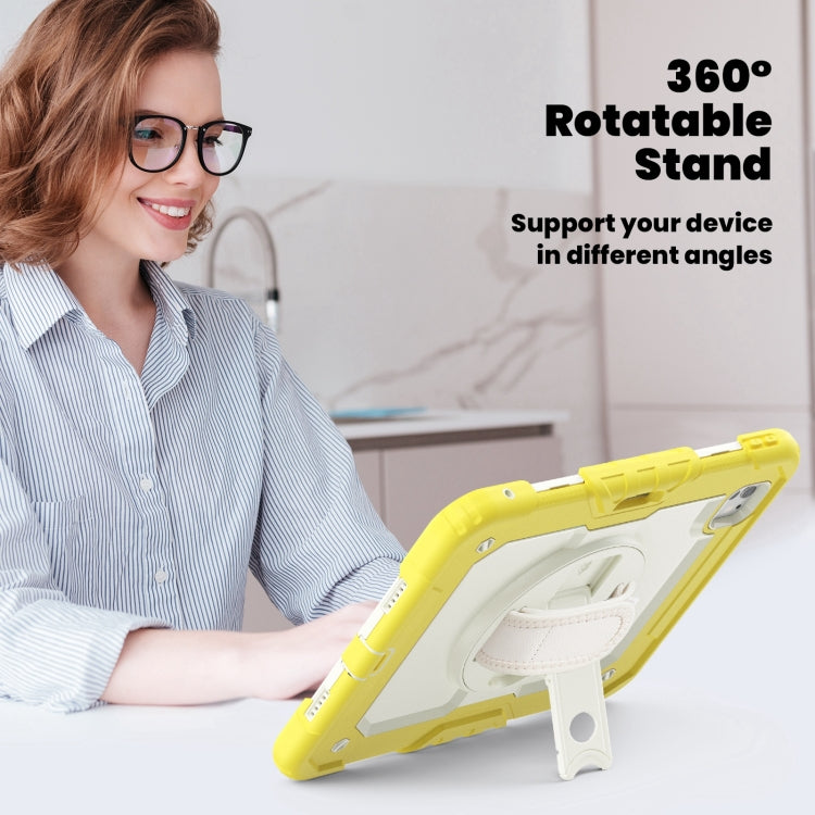 For iPad Pro 11 2024 Silicone Hybrid PC Tablet Case with Shoulder Strap(Beige + Yellow)
