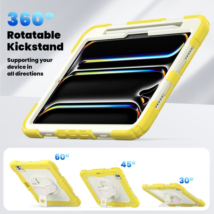 For iPad Pro 11 2024 Silicone Hybrid PC Tablet Case with Shoulder Strap(Beige + Yellow)
