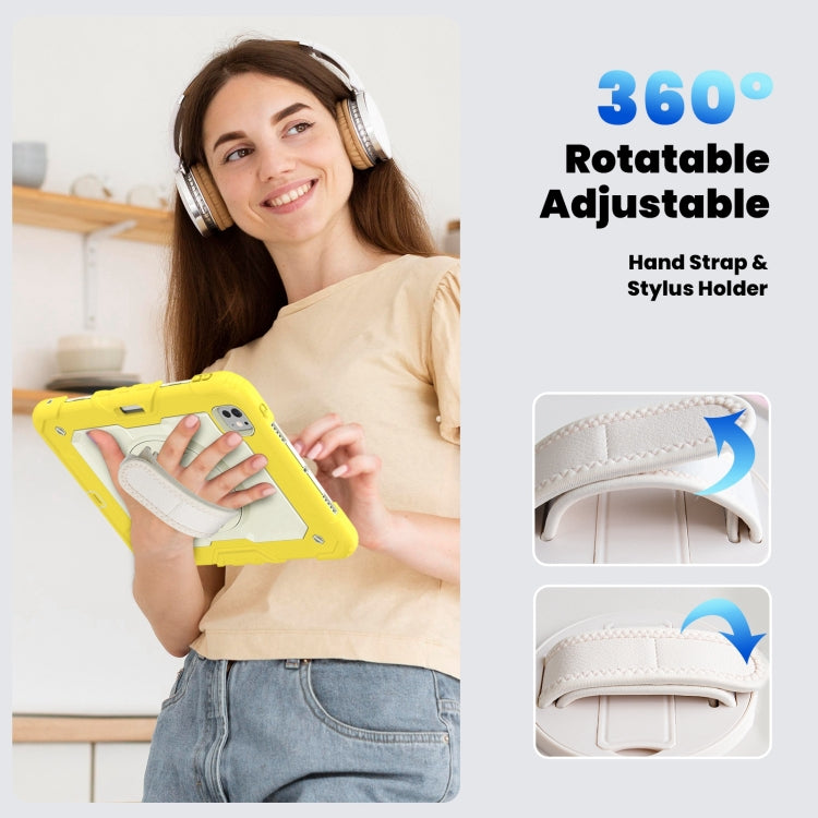For iPad Pro 11 2024 Silicone Hybrid PC Tablet Case with Shoulder Strap(Beige + Yellow)