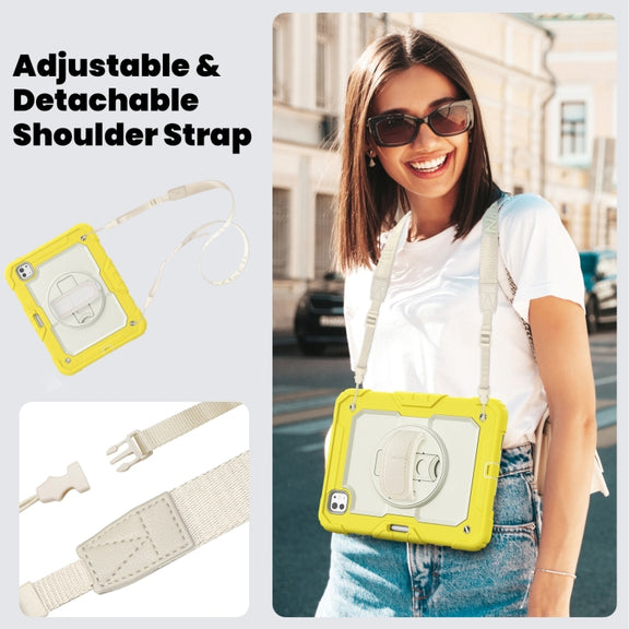 For iPad Pro 11 2024 Silicone Hybrid PC Tablet Case with Shoulder Strap(Beige + Yellow)