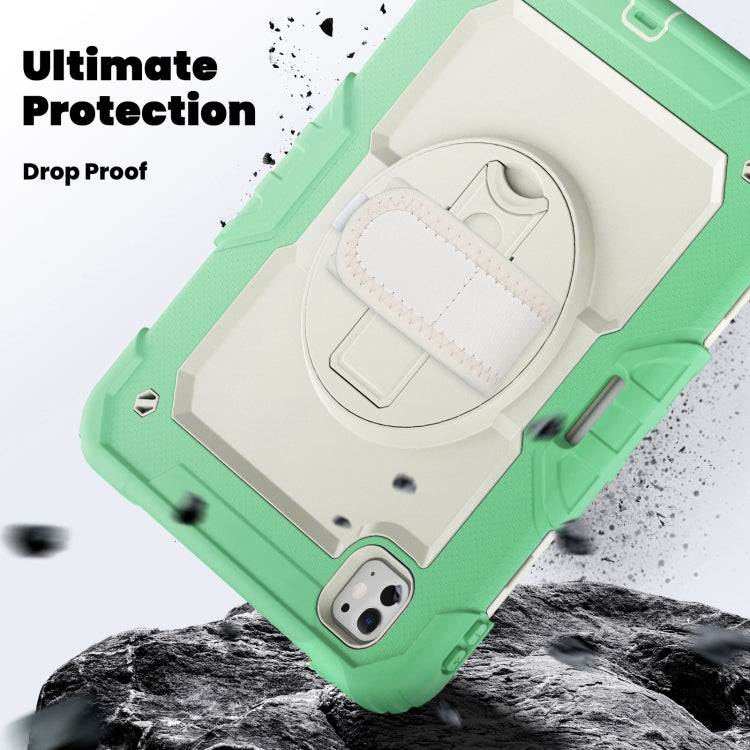 For iPad Pro 11 2024 Silicone Hybrid PC Tablet Case with Shoulder Strap(Beige + Light Green)