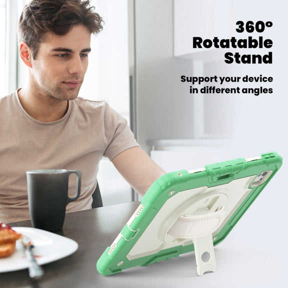 For iPad Pro 11 2024 Silicone Hybrid PC Tablet Case with Shoulder Strap(Beige + Light Green)