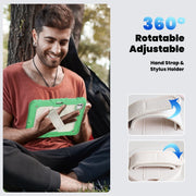 For iPad Pro 11 2024 Silicone Hybrid PC Tablet Case with Shoulder Strap(Beige + Light Green)