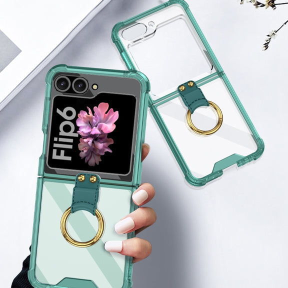 For Samsung Galaxy Z Flip6 GKK Airbag Ring Full Coverage Phone Case with Tempered Film(Green)