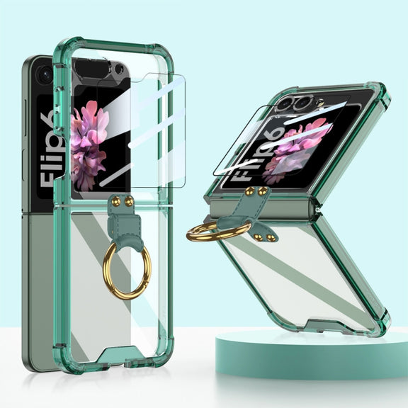 For Samsung Galaxy Z Flip6 GKK Airbag Ring Full Coverage Phone Case with Tempered Film(Green)