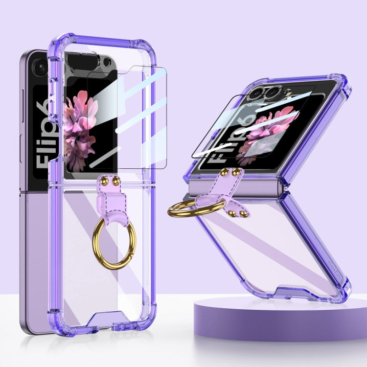 For Samsung Galaxy Z Flip6 GKK Airbag Ring Full Coverage Phone Case with Tempered Film(Purple)