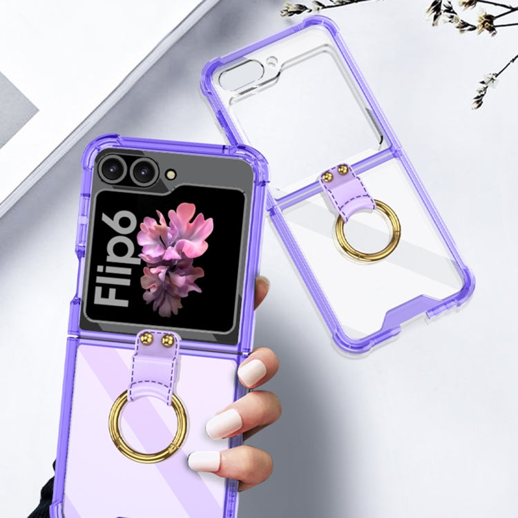 For Samsung Galaxy Z Flip6 GKK Airbag Ring Full Coverage Phone Case with Tempered Film(Purple)