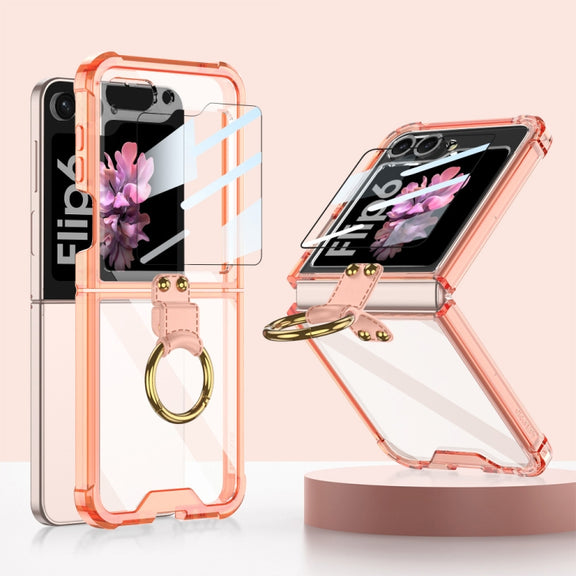 For Samsung Galaxy Z Flip6 GKK Airbag Ring Full Coverage Phone Case with Tempered Film(Orange)