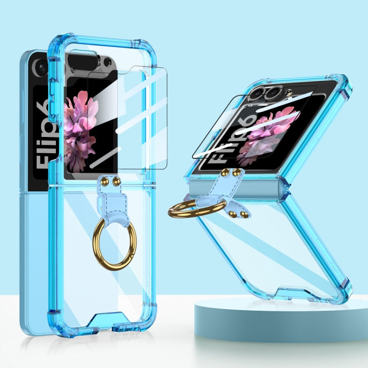 For Samsung Galaxy Z Flip6 GKK Airbag Ring Full Coverage Phone Case with Tempered Film(Blue)