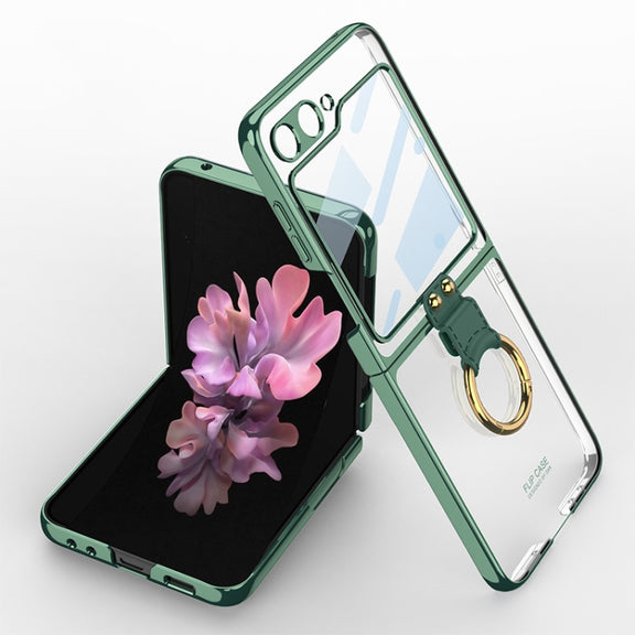 For Samsung Galaxy Z Flip6 GKK Integrated Electroplating Phone Case with Ring(Green)