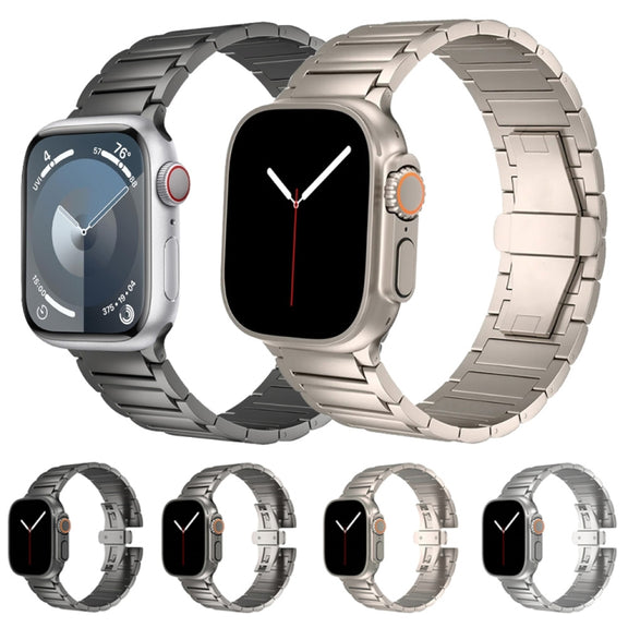 For Apple Watch SE 2023 44mm I-shaped Butterfly Buckle Titanium Alloy Watch Band(Black)