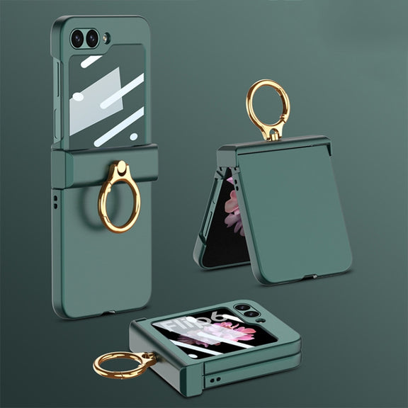 For Samsung Galaxy Z Flip6 GKK Integrated Ultra-thin Hinge Full Coverage Phone Case with Ring(Dark Night Green)