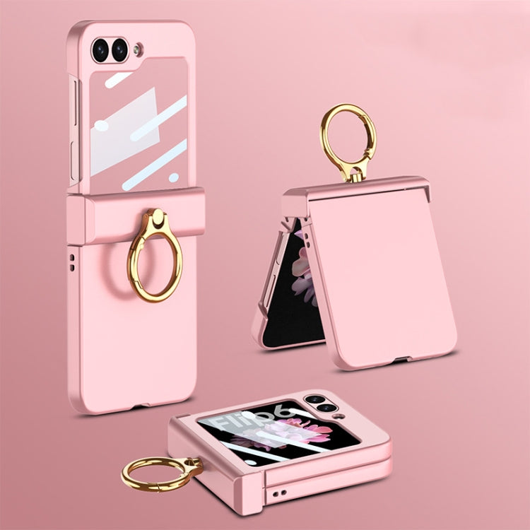 For Samsung Galaxy Z Flip6 GKK Integrated Ultra-thin Hinge Full Coverage Phone Case with Ring(Pink)