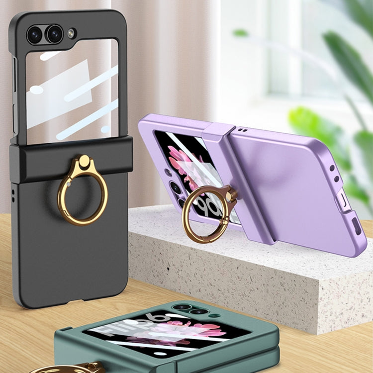 For Samsung Galaxy Z Flip6 GKK Integrated Ultra-thin Hinge Full Coverage Phone Case with Ring(Dream Mirror Purple)