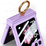 For Samsung Galaxy Z Flip6 GKK Integrated Ultra-thin Hinge Full Coverage Phone Case with Ring(Dream Mirror Purple)