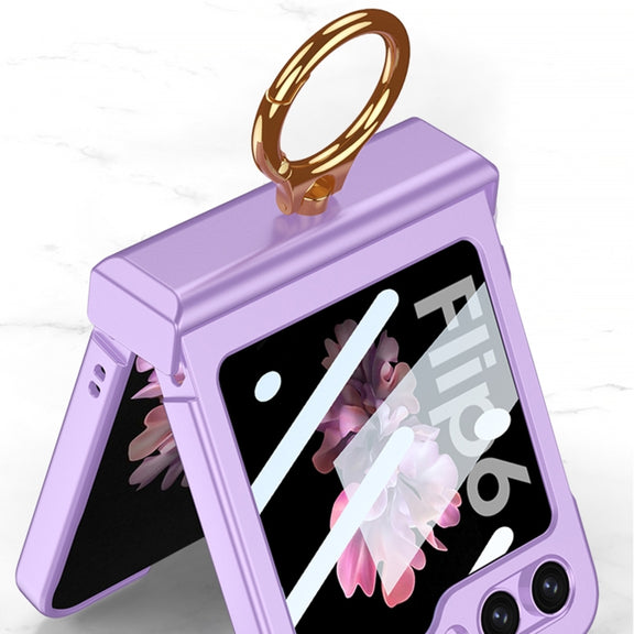 For Samsung Galaxy Z Flip6 GKK Integrated Ultra-thin Hinge Full Coverage Phone Case with Ring(Dream Mirror Purple)