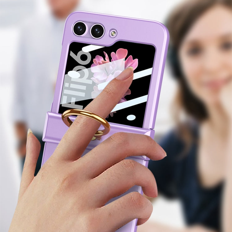 For Samsung Galaxy Z Flip6 GKK Integrated Ultra-thin Hinge Full Coverage Phone Case with Ring(Dream Mirror Purple)