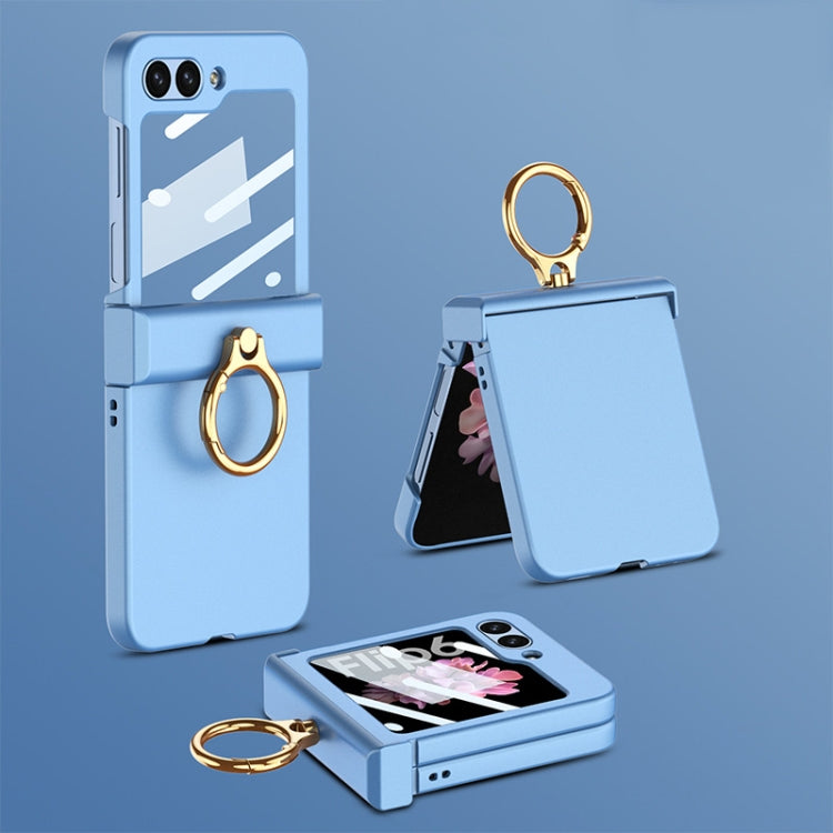 For Samsung Galaxy Z Flip6 / Flip7 FE GKK Integrated Ultra-thin Hinge Full Coverage Phone Case with Ring(Blue)