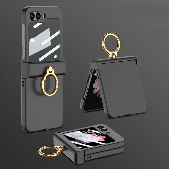 For Samsung Galaxy Z Flip6 GKK Integrated Ultra-thin Hinge Full Coverage Phone Case with Ring(Black)