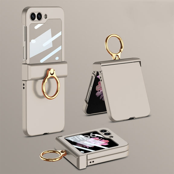 For Samsung Galaxy Z Flip6 GKK Integrated Ultra-thin Hinge Full Coverage Phone Case with Ring(Titanium Gray)
