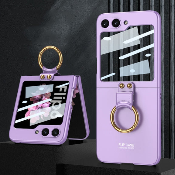 For Samsung Galaxy Z Flip6 / Flip7 FE GKK Integrated Ultra-thin PC Full Coverage Phone Case with Ring Holder(Dream Mirror Purple)