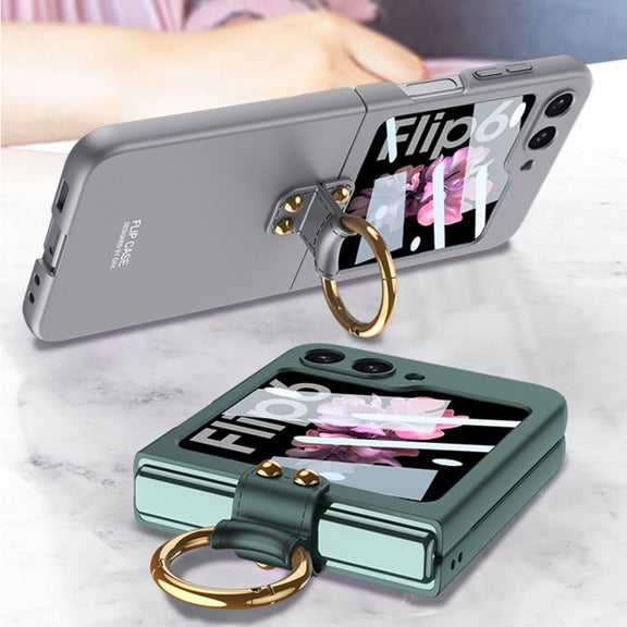 For Samsung Galaxy Z Flip6 / Flip7 FE GKK Integrated Ultra-thin PC Full Coverage Phone Case with Ring Holder(Titanium Gray)