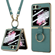 For Samsung Galaxy Z Flip6 / Flip7 FE GKK Integrated Electroplating Leather Phone Case with Ring/Strap(Green)