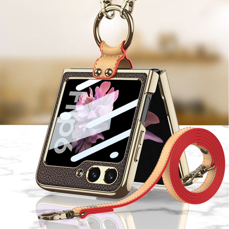 For Samsung Galaxy Z Flip6 / Flip7 FE GKK Integrated Electroplating Leather Phone Case with Ring/Strap(Purple)