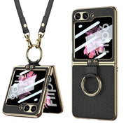 For Samsung Galaxy Z Flip6 GKK Integrated Electroplating Leather Phone Case with Ring/Strap(Black)