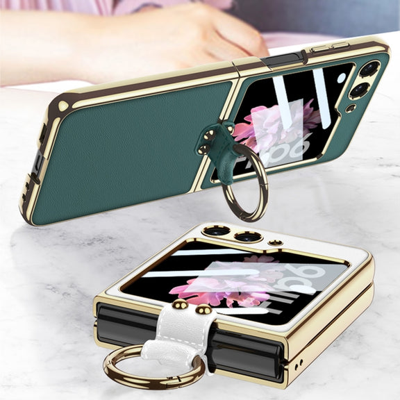For Samsung Galaxy Z Flip6 GKK Integrated Electroplating Leather Phone Case with Ring/Strap(Black)