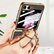 For Samsung Galaxy Z Flip6 GKK Integrated Electroplating Leather Phone Case with Ring/Strap(Black)