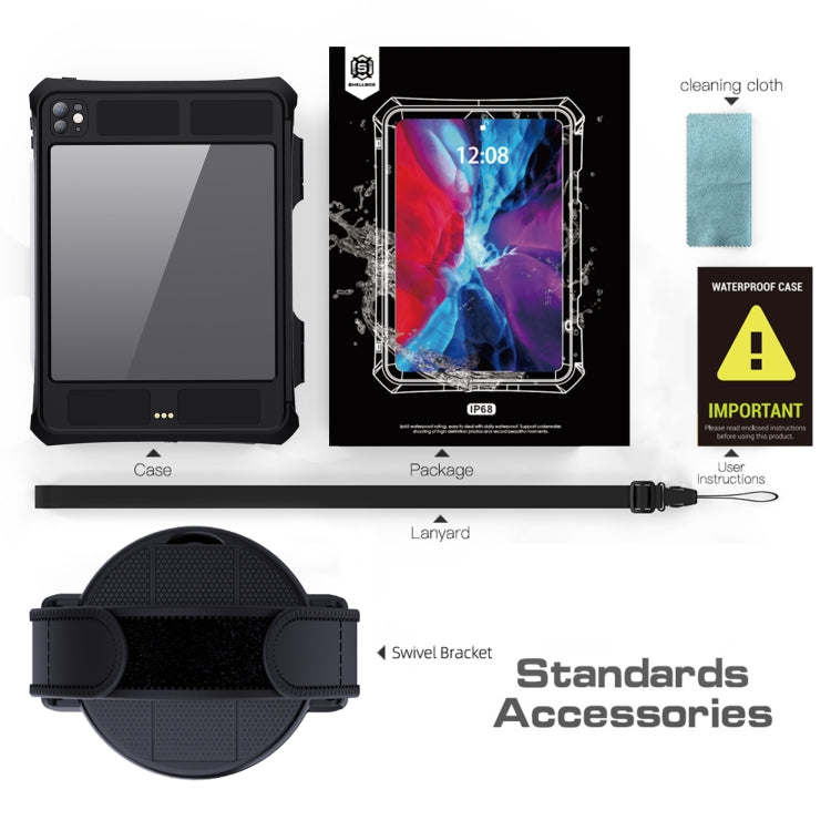 For iPad Pro 11 2024 RedPepper IP68 Water-resistant PC + TPU Case with Lanyard & Swivel Bracket(Black)
