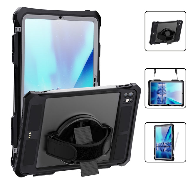 For iPad Pro 11 2024 RedPepper IP68 Water-resistant PC + TPU Case with Lanyard & Swivel Bracket(Black)