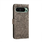 For Google Pixel 9 Lace Flower Embossing Flip Leather Phone Case(Grey)