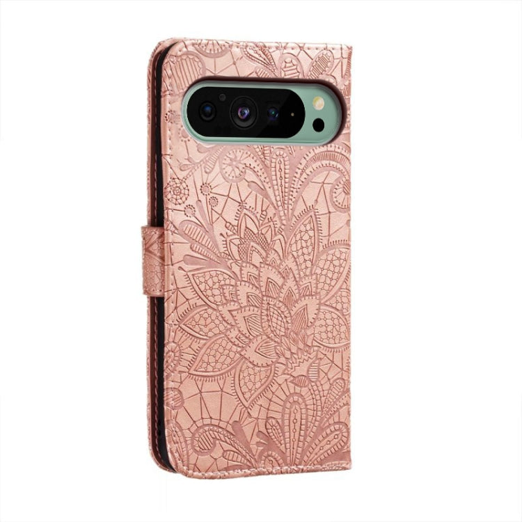 For Google Pixel 9 Lace Flower Embossing Flip Leather Phone Case(Rose Gold)