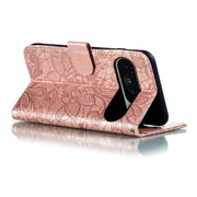 For Google Pixel 9 Lace Flower Embossing Flip Leather Phone Case(Rose Gold)