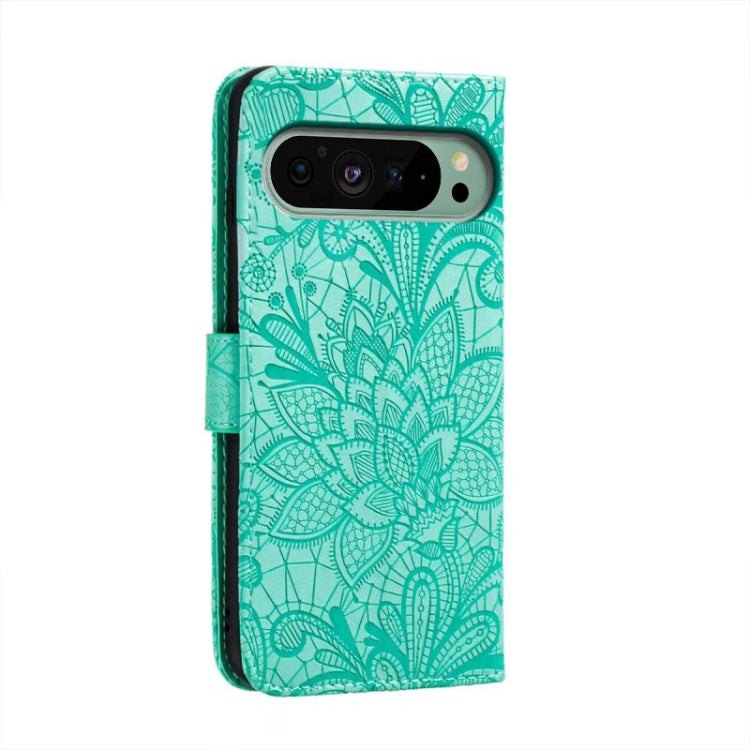 For Google Pixel 9 Lace Flower Embossing Flip Leather Phone Case(Green)