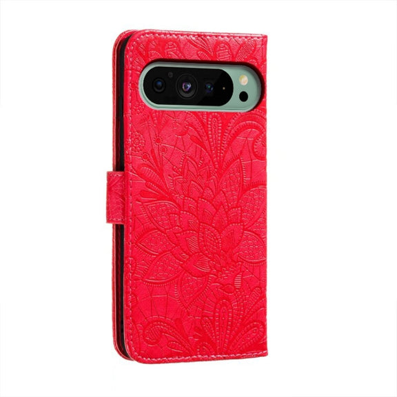 For Google Pixel 9 Lace Flower Embossing Flip Leather Phone Case(Red)