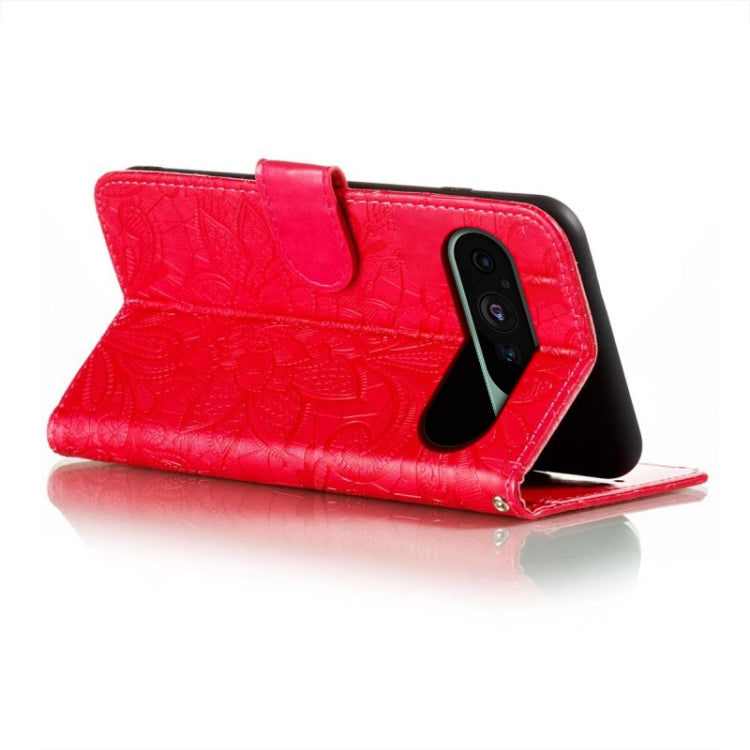 For Google Pixel 9 Lace Flower Embossing Flip Leather Phone Case(Red)