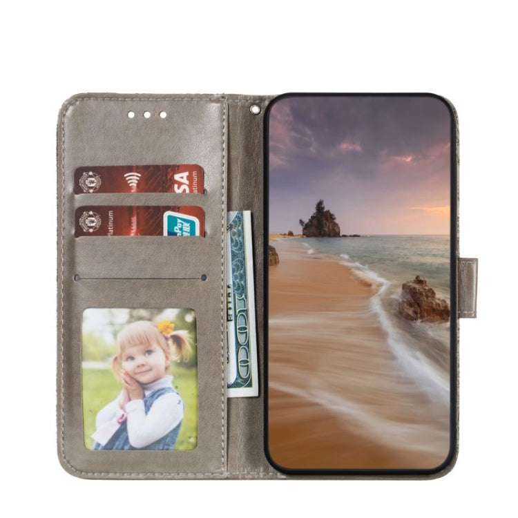 For Google Pixel 9 Pro Lace Flower Embossing Flip Leather Phone Case(Grey)