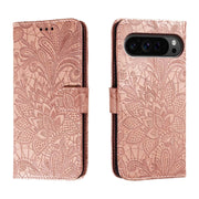 For Google Pixel 9 Pro Lace Flower Embossing Flip Leather Phone Case(Rose Gold)