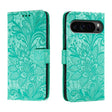 For Google Pixel 9 Pro Lace Flower Embossing Flip Leather Phone Case(Green) - Google Cases by PMC TechLife | Online Shopping South Africa | PMC TechLife | Buy Now Pay Later Mobicred