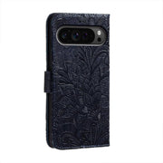 For Google Pixel 9 Pro Lace Flower Embossing Flip Leather Phone Case(Dark Blue)