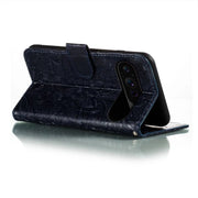 For Google Pixel 9 Pro Lace Flower Embossing Flip Leather Phone Case(Dark Blue)