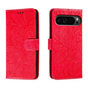 For Google Pixel 9 Pro Lace Flower Embossing Flip Leather Phone Case(Red)