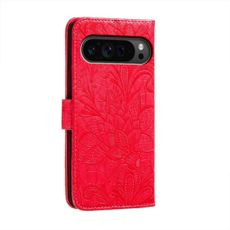 For Google Pixel 9 Pro Lace Flower Embossing Flip Leather Phone Case(Red)